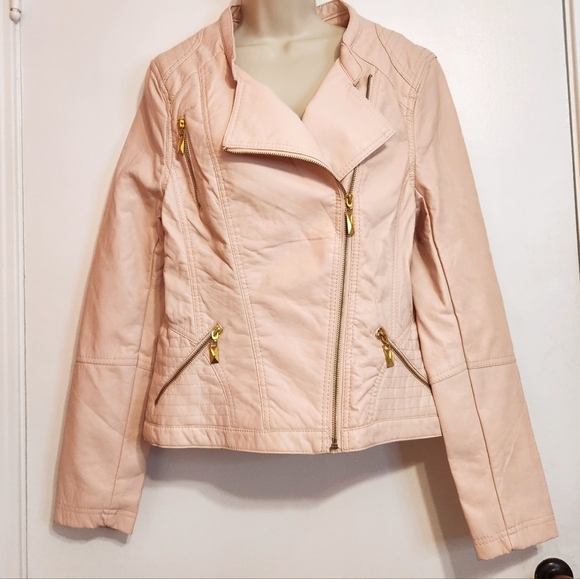 Wet Seal Faux Leather Y2K Moto Jacket Pink X Large - Picture 5 of 13